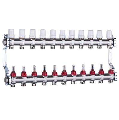 Stainless Steel Bamboo Joint Manifold with long flow meter for underfloor heating flow meter manifold