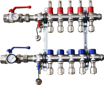 Stainless Steel Bamboo Joint Manifold with long flow meter for underfloor heating flow meter manifold